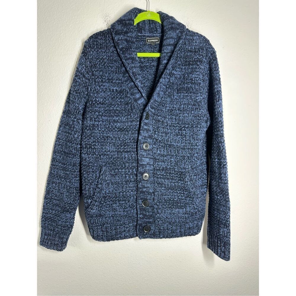 EXPRESS Men's Classic Shawl Collar Grandpa Cardigan Preppy Heavy Blue Size L